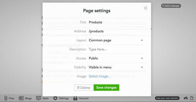 Editing page setting in Voog | Voog review